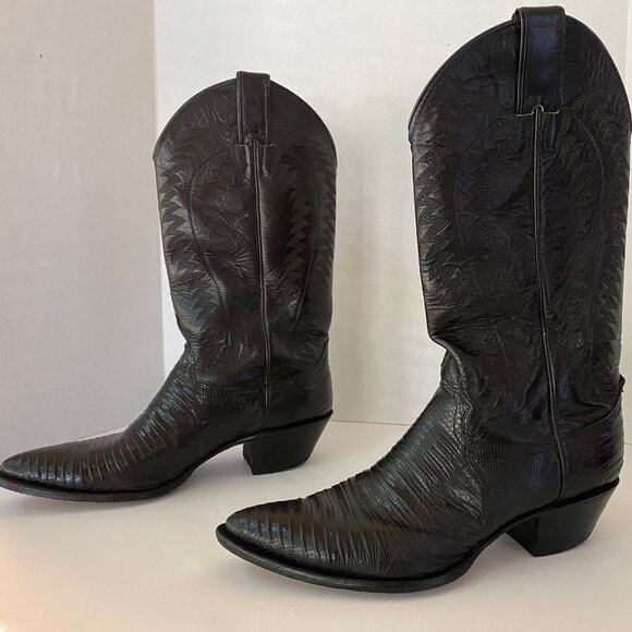 JUSTIN  Boots Exotic Iguana Lizard Black Leather Cowboy Western Boots 10! - Picture 1 of 10